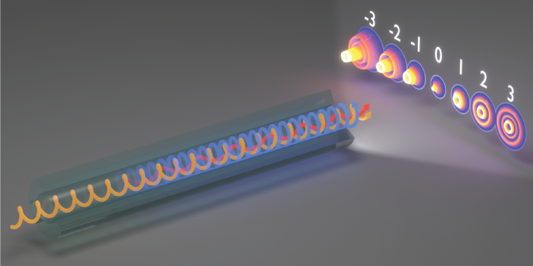 Figure for “Thermalization of light's orbital angular momentum in nonlinear multimode waveguide systems”